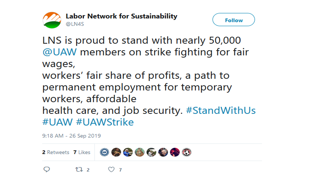 LNS and Environmental Groups Back Striking United Autoworkers